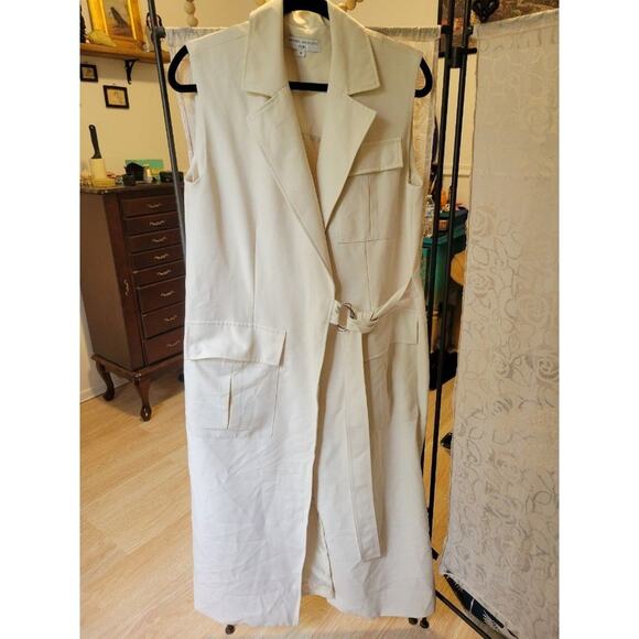 Rent the runway sz small Marina Moscone long wrap vest white color pockets midi - Picture 4 of 7